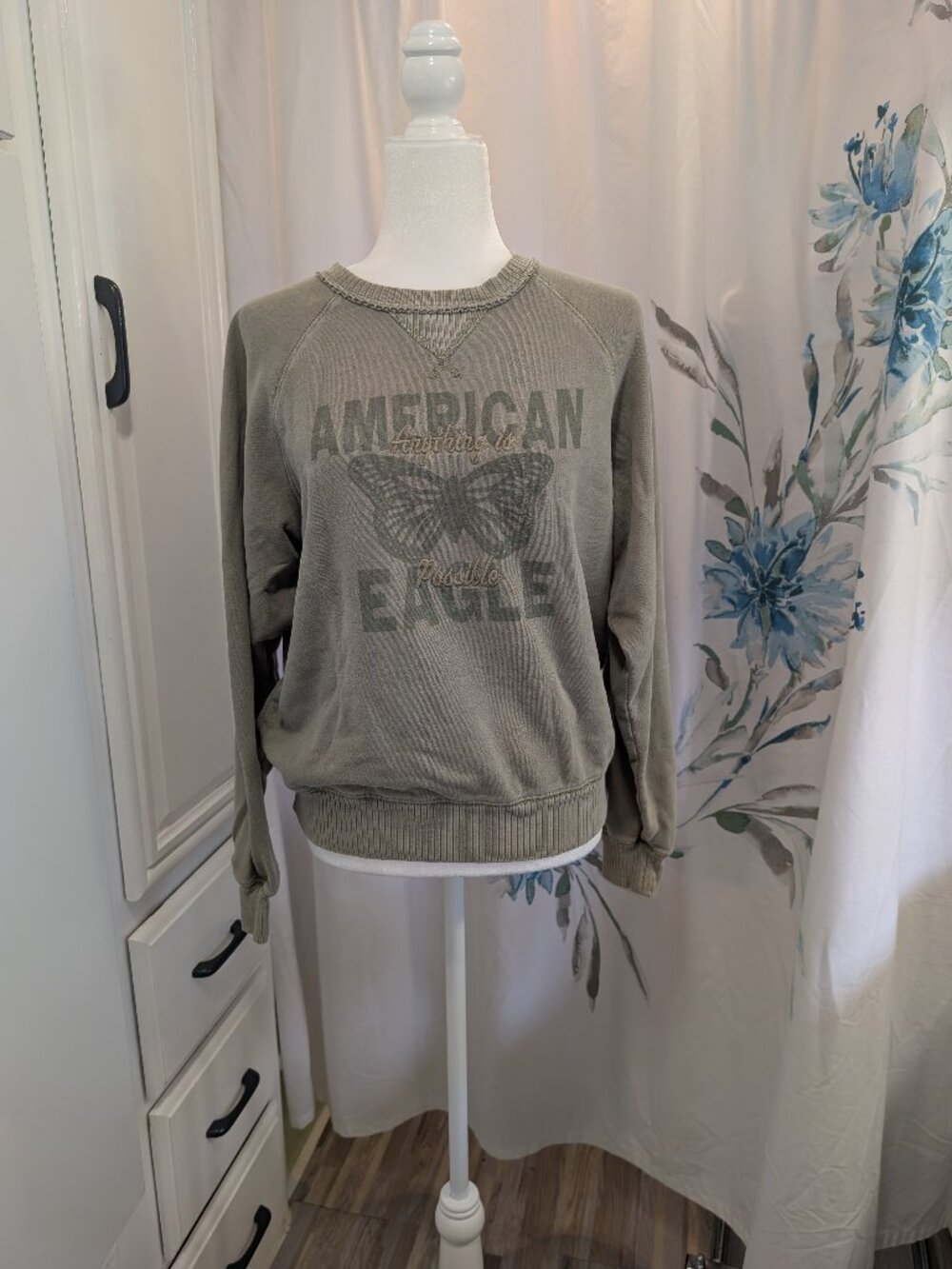 American Eagle Lived-In Cozy Cabincore GoblinCore Crewneck Sweatshirt Green XS